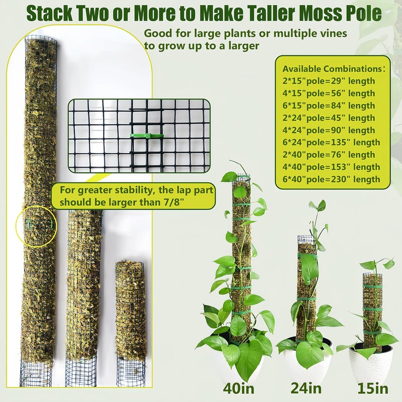 HOLANHING 2 Pack Metal Moss Pole, 40" Moss Poles for Plants Monstera, Stackable Sphagnum Moss Pole for Climbing Plants Work with Sphagnum Moss(2 Pack 40") - Image 2